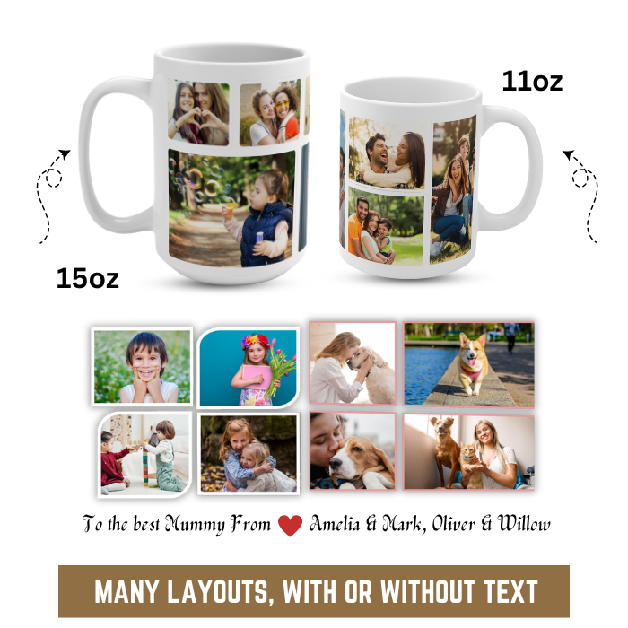 PERSONALISED MUG from 1 to 12 PICTURES & TEXT cup coffee tea gift present photo