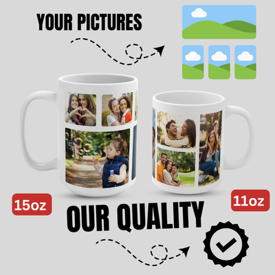 PERSONALISED MUG from 1 to 12 PICTURES & TEXT cup coffee tea gift present photo